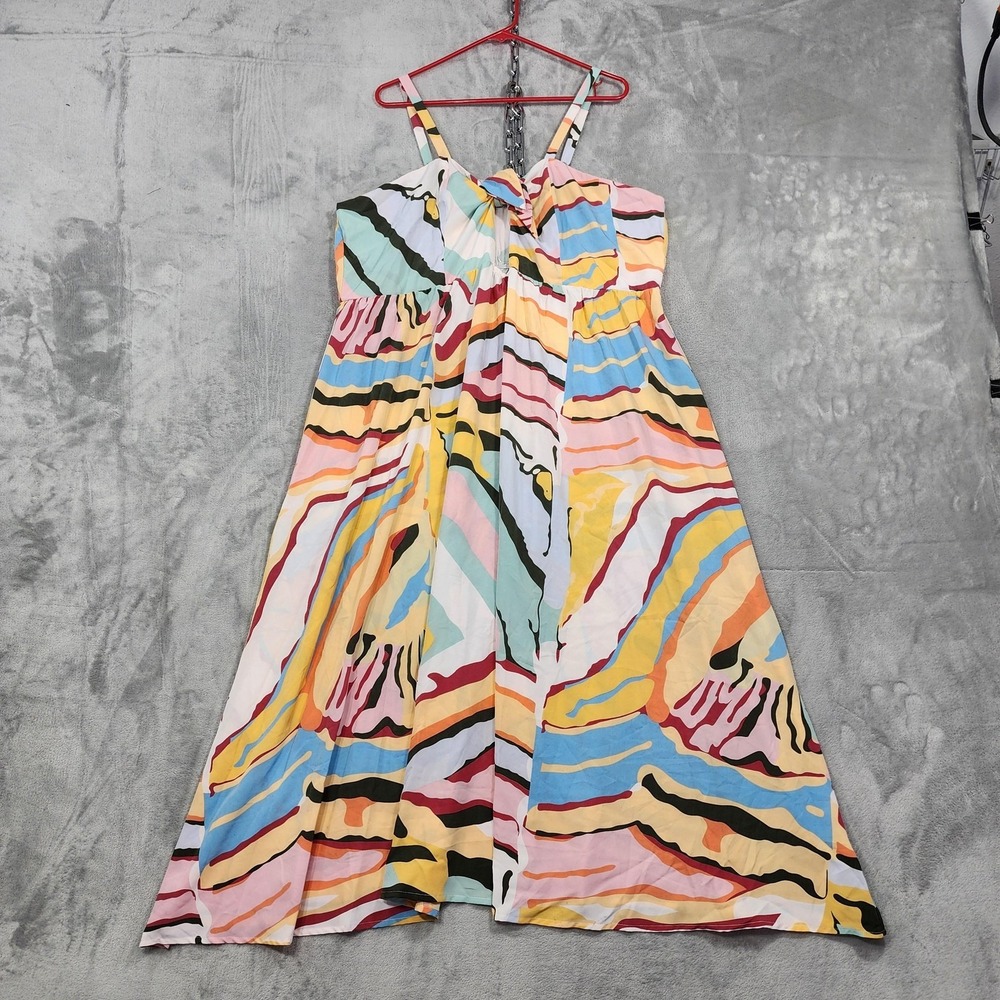 LUUKSE Dress Womens 4X Multicolor Vibrant Colorful Tie Front Keyhole Sundress